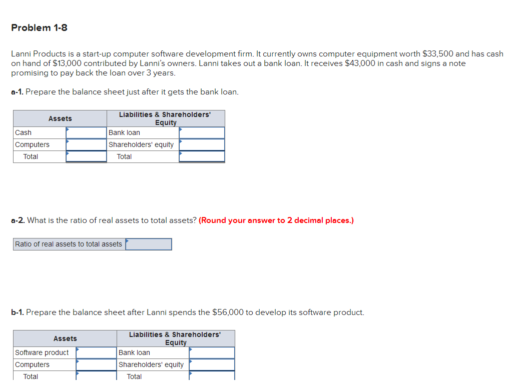  Problem 1-8 Lanni Products is a start-up computer software development firm.