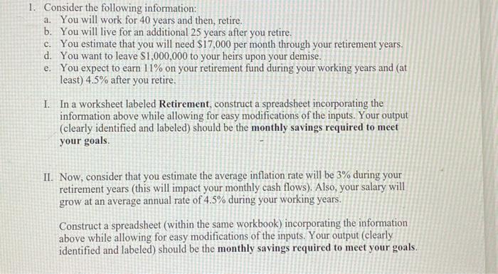 Please help, show formulas in spreadsheet. 1. Consider the following information: a.
