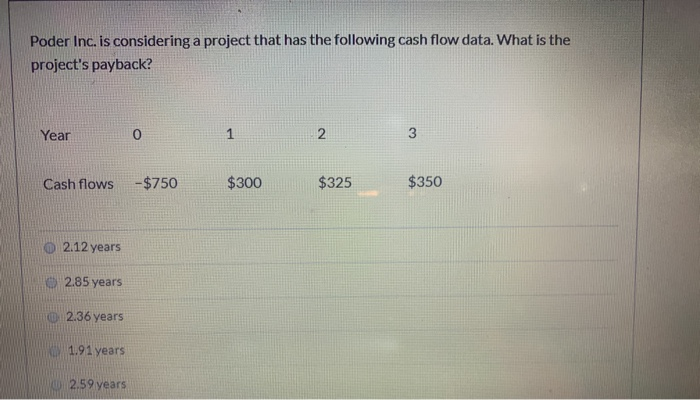  Poder Inc. is considering a project that has the following cash