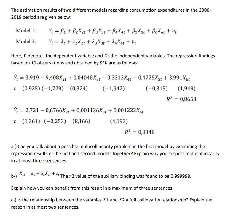  The estimation results of two different models regarding consumption expenditures in