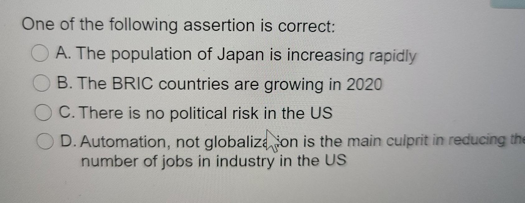 last 20 years. True False Political arguments against free trade include: OA.