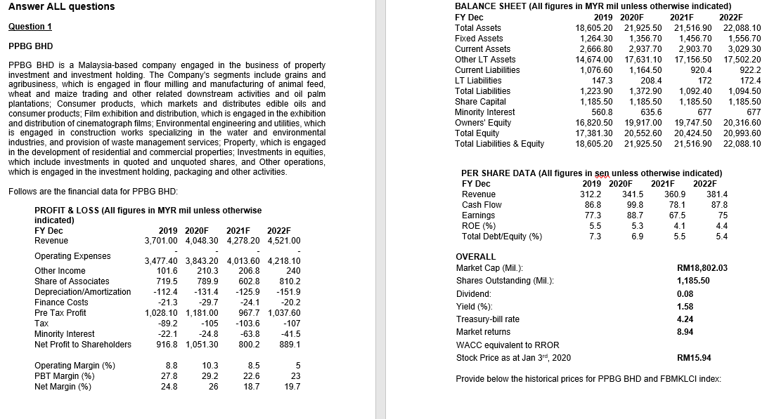  Answer ALL questions Question 1 PPBG BHD PPBG BHD is a