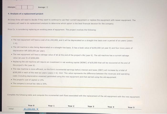  Attempts Average/2 4. Analysis of a replacement project At times time