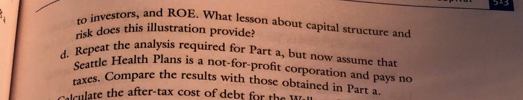 Seattle Health Plans currently uses zero-debt financing. Its operating income (earnings before