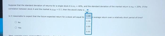 the standard deviation of returns for a single stock A is A