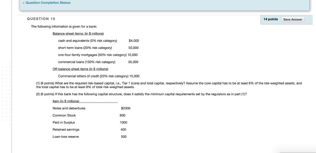 Question Completion Status: QUESTION 15 14 points Save Answer The following