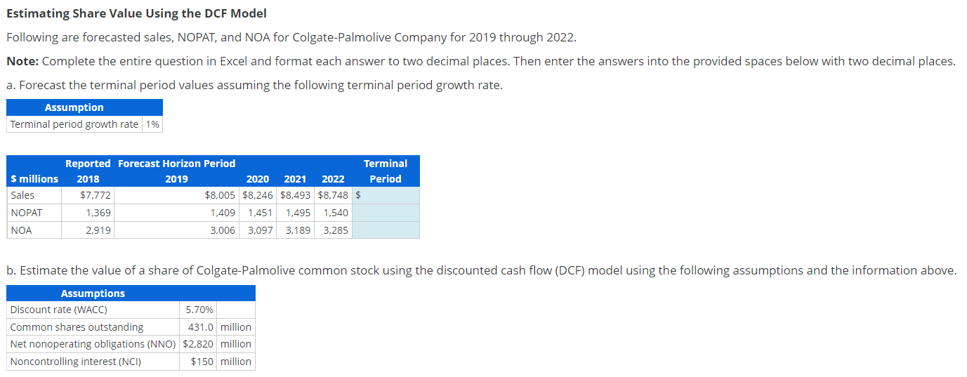 Estimating Share Value Using the DCF Model Following are forecasted sales,