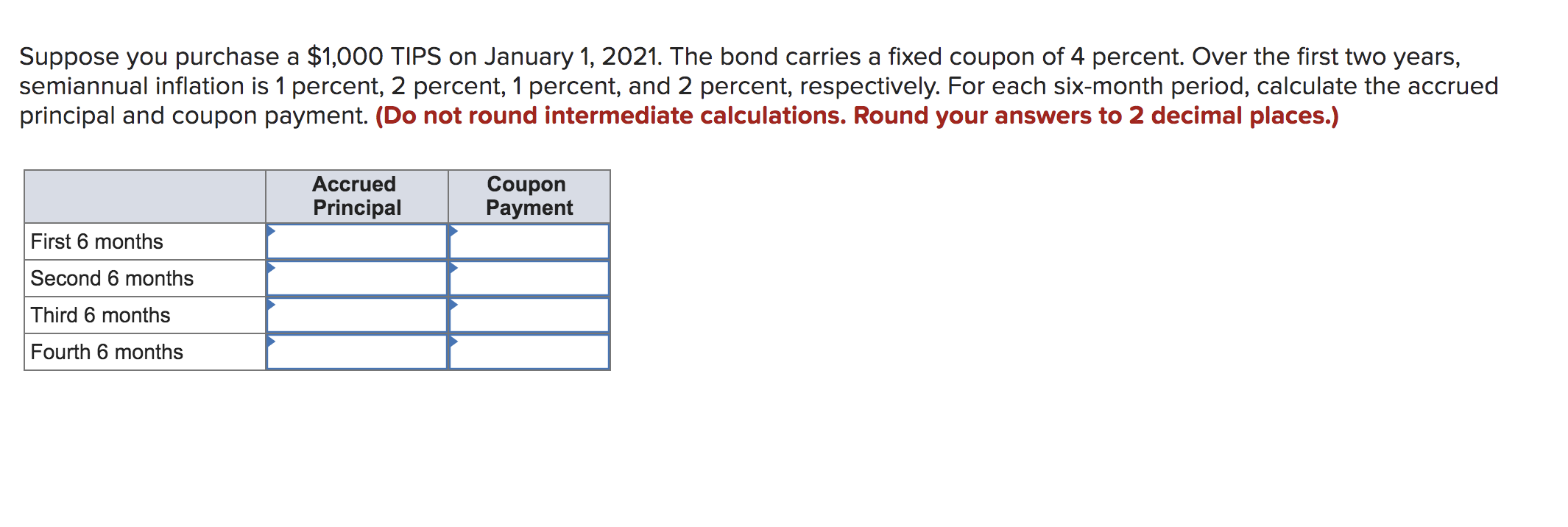 **Please show work** Suppose you purchase a $1,000 TIPS on January 1,