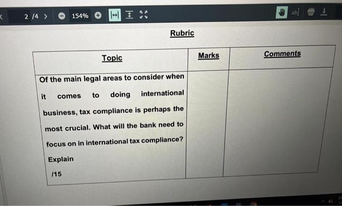  ab K 2/4 > 154% MI Rubric Topic Marks Comments Of