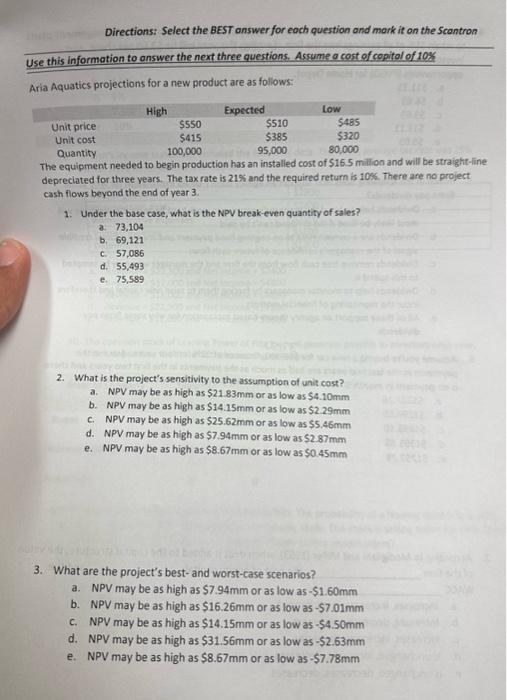 3. only solve 3. Directions: Select the BEST answer for eoch question