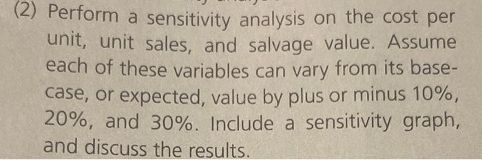  (2) Perform a sensitivity analysis on the cost per unit, unit