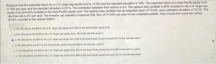 is 12.0% and the standard deviation is 19%. The expected return of