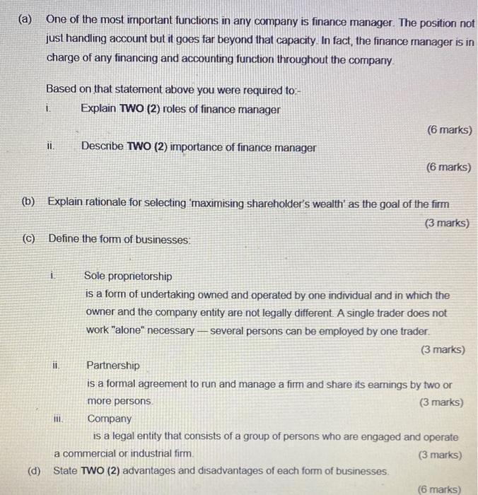 full answer please part C please (a) One of the most important