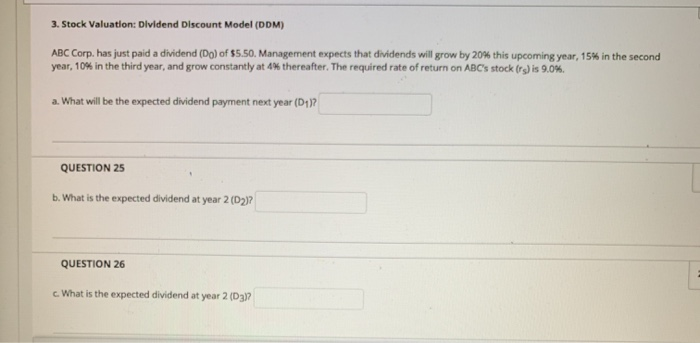  please answer a-f (Stock Valuation: Dividend Discount Model) DDM 3. Stock