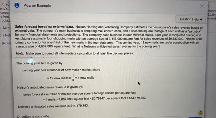 external data. Nelson Heating and Ventilating Company estimates the coming year's sales