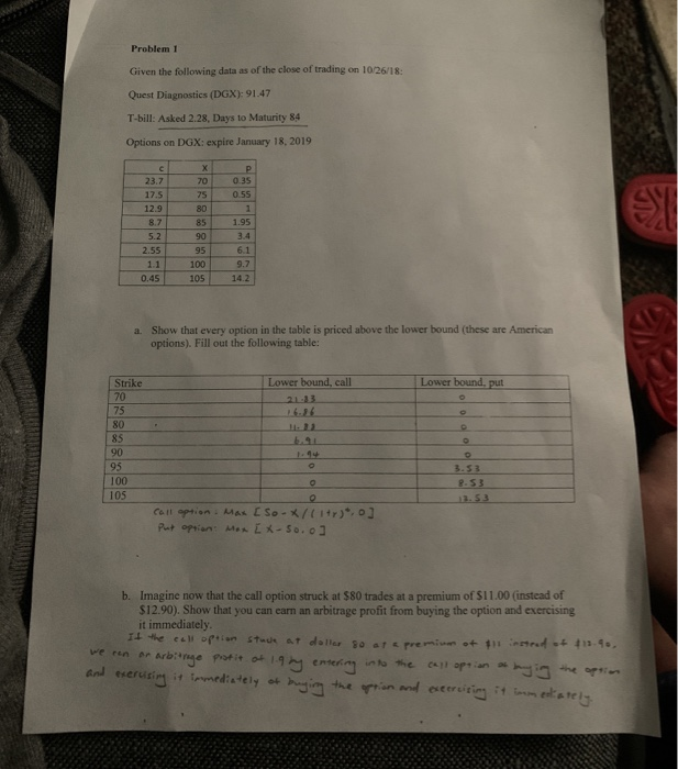  please answer d & e only Problem 1 Given the following