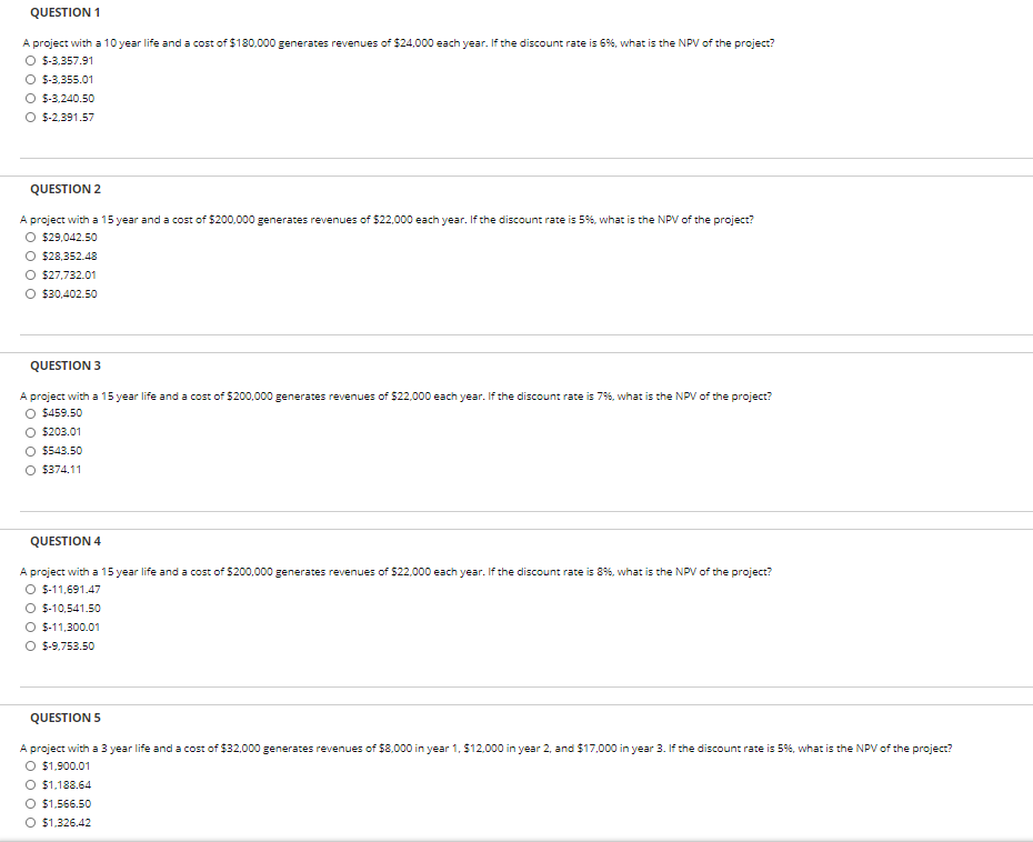 undefined QUESTION 1 A project with a 10 year life and a