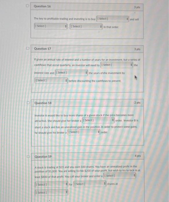  Q16 first select option: high,low second select option: high, low third