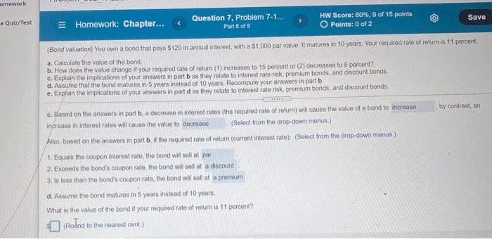  omework Question 7. Problem 7-1... Save a Quiz/Test HW Score: 60%,