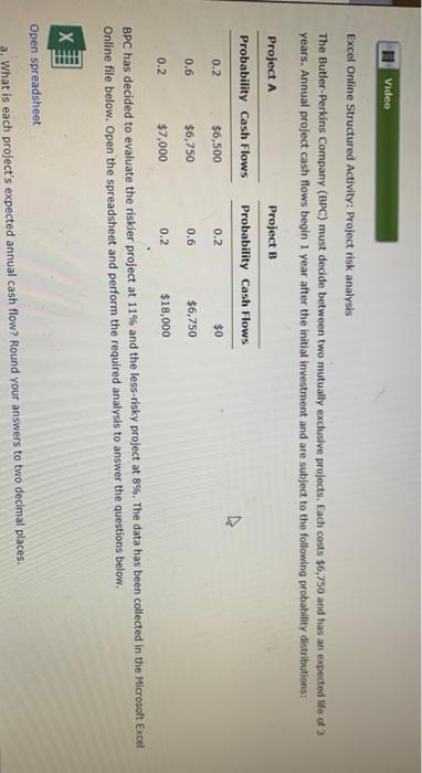  # Video Excel Online Structured Activity: Project risk analysis The Butler