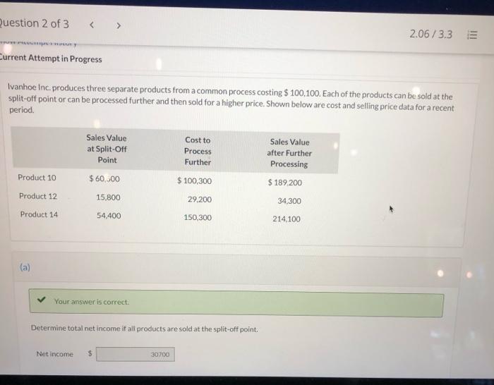  Question 2 of 3 2.06/3.3 Current Attempt in Progress Ivanhoe Inc.