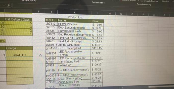 of delivery days for the order asing a looikp functioe and the