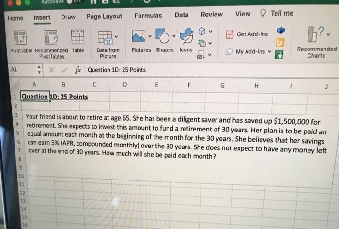  pleaee include excel instructions AutoSave Insert Draw Home Page Layout Formulas