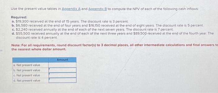  Use the present value tables in AppendixA and ppendix B to