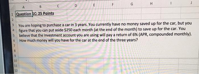  please include excel instructions F G H B C D E