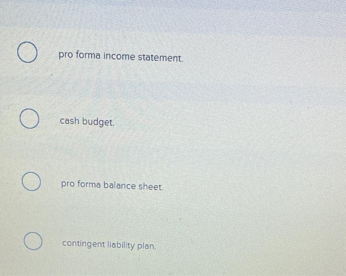 necessary to develop a: Multiple Choice pro forma income statement. cash budget