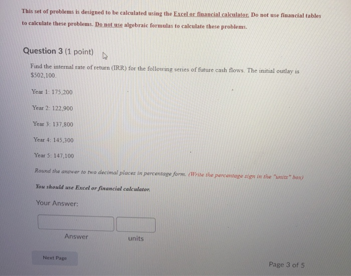  This set of problems is designed to be calculated using the