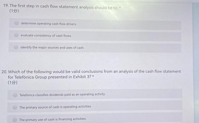  19. The first step in cash flow statement analysis should be