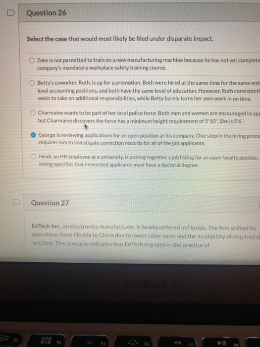  D Question 26 Select the case that would most likely be