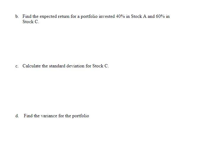 of portfolio is invested in A and 60% in C. (40% A,