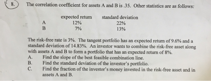  8. The correlation coefficient for assets A and B is.35. Other