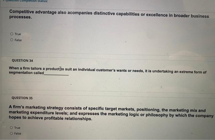 please answer all. its only three questions pletion Status: Competitive advantage also