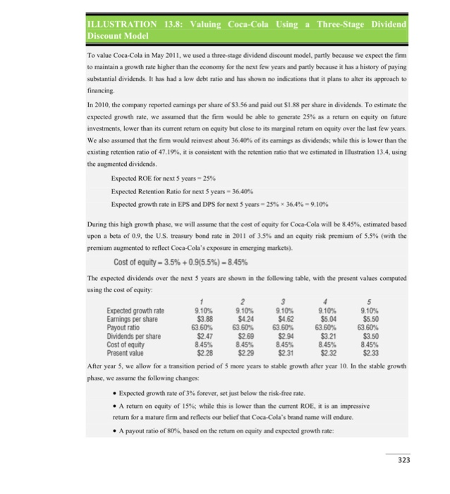 compute the value of Coca-Cola. (Use illustration 13.8 to help you) (20