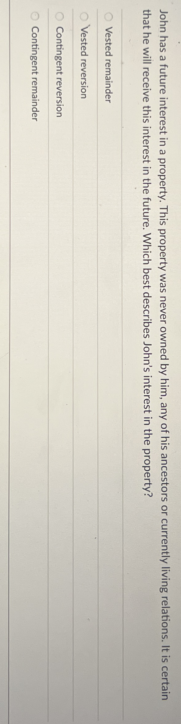  John has a future interest in a property. This property was