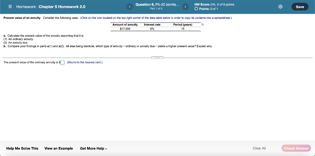  E Homework: Chapter 5 Homework 2.0 Question 6, P5-20 (simila... Part