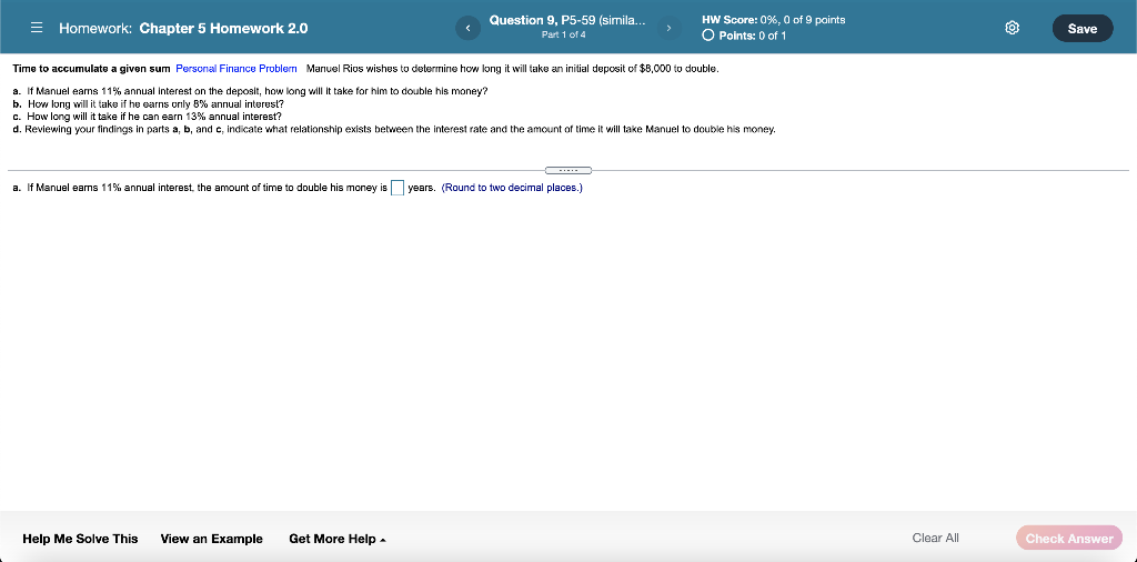 = Homework: Chapter 5 Homework 2.0 Question 9, P5-59 (simila... Part