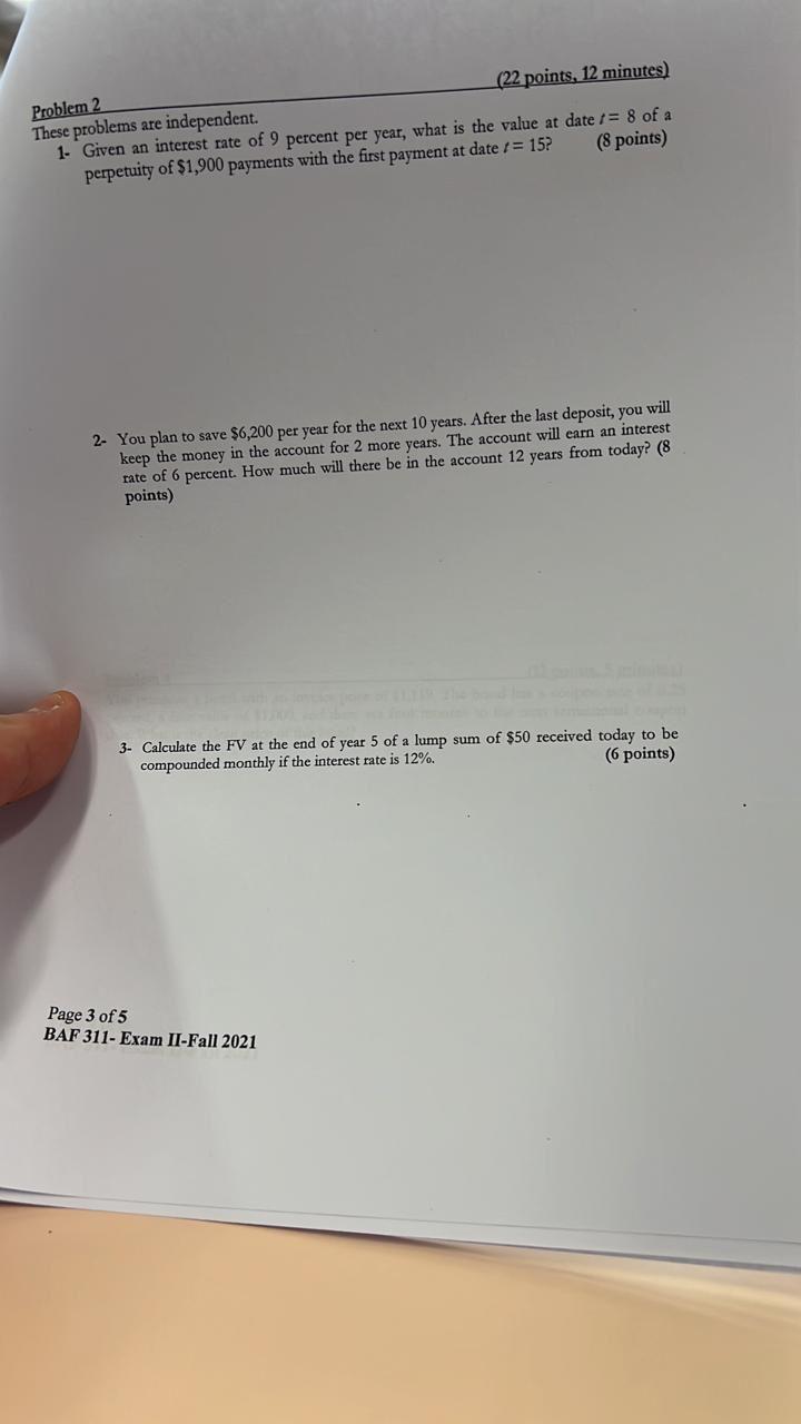 Problem 2 (22 points, 12 minutes) These problems are independent. 1.