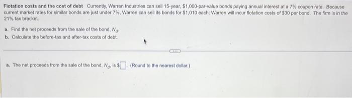 ANSWER PART A AND B FOR THUMBS UP!! Flotation costs and the