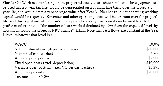  How would I solve using excel? Please provide the formula. Florida