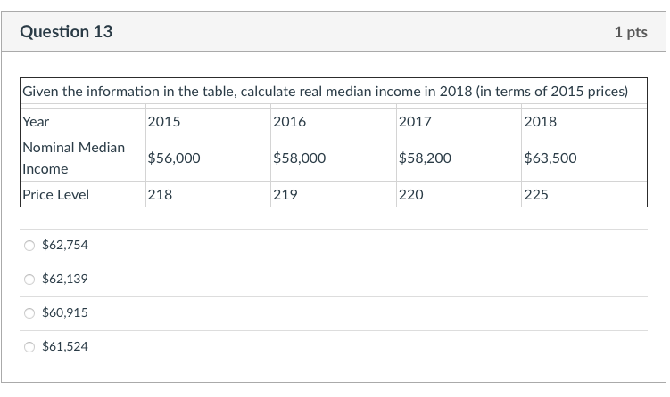  Question 13 1 pts Given the information in the table, calculate