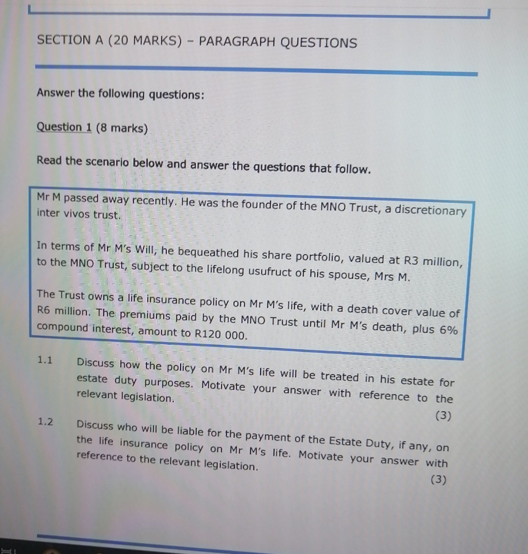  SECTION A (20 MARKS)- PARAGRAPH QUESTIONS Answer the following questions: Question