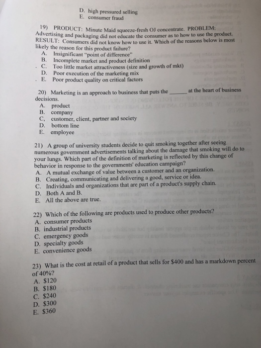  D. high pressured selling E. consumer fraud Minute Maid squeeze-fresh OJ