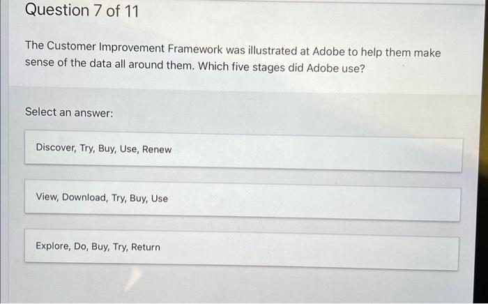  The Customer Improvement Framework was illustrated at Adobe to help them