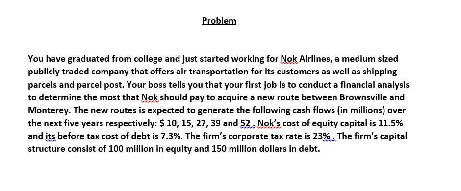  Calculate the WACC for Nok given the information provided. Problem You