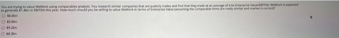need help asap please You are trying to WeWork using comparables analysis.