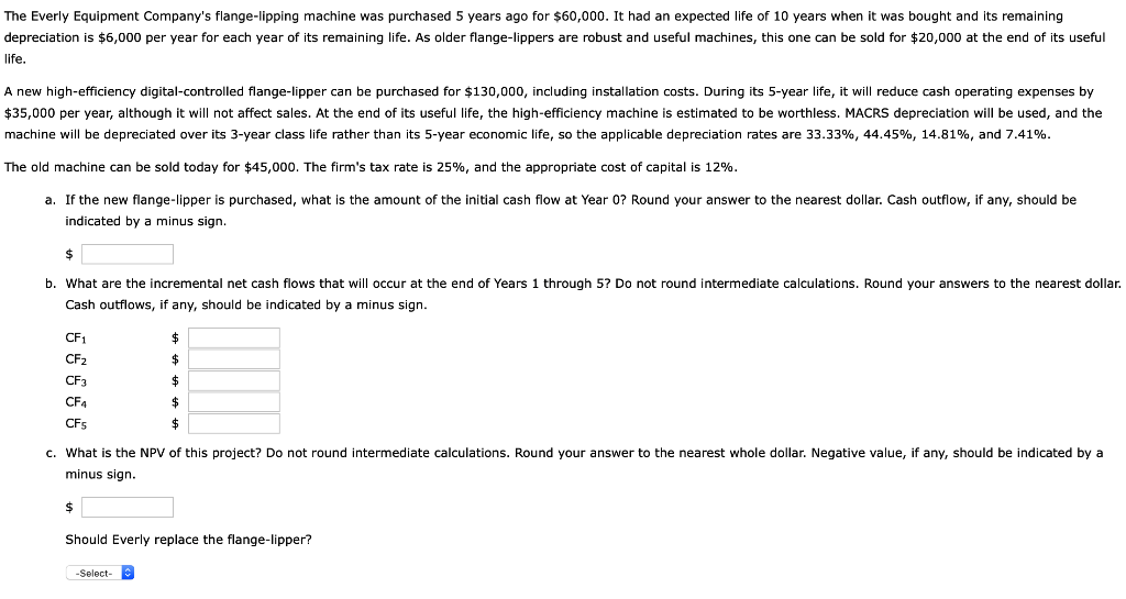 Please help me solve this question The Everly Equipment Company's flange-lipping
